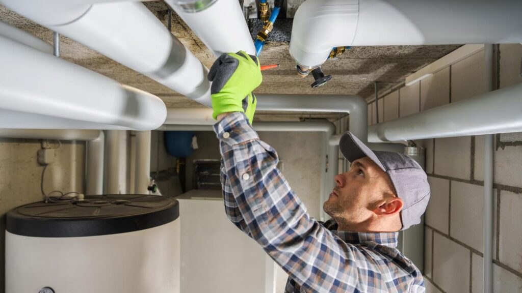 Grey pipework under a commercial sink
